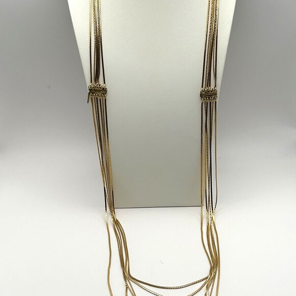 Patrizia Pepe Made in Italy Multistrand Gold Tone Chain Necklace Statement 54in - Picture 4 of 11